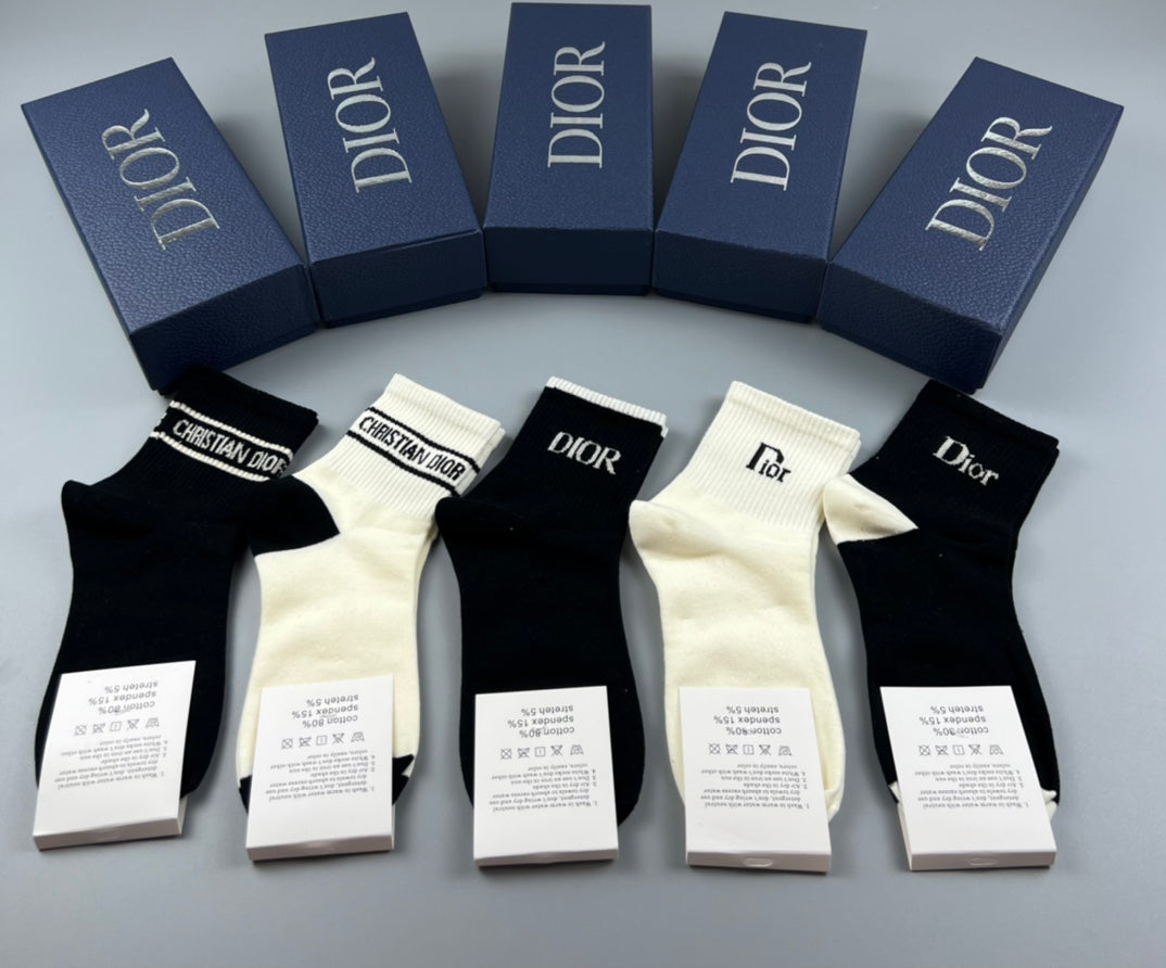Dior Black Cream Broad Striped Cuffs Crew Socks, image 5