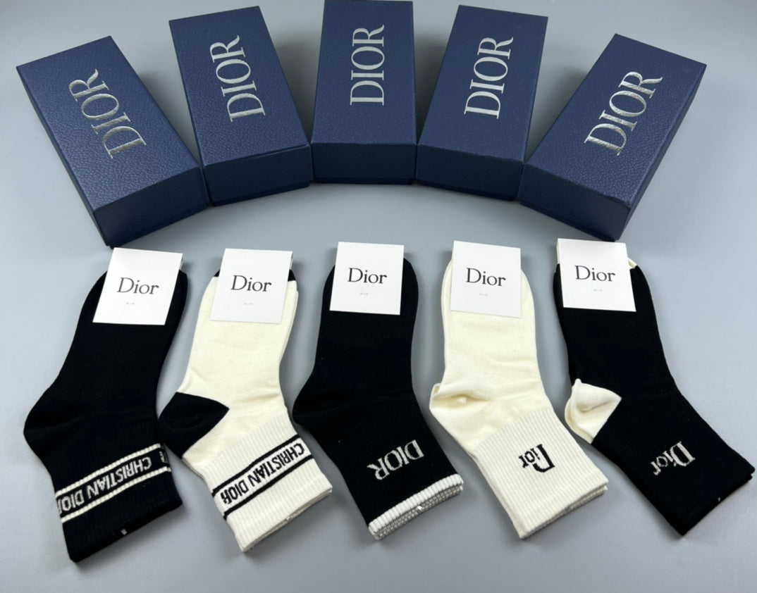 Dior Black Cream Broad Striped Cuffs Crew Socks, image 1