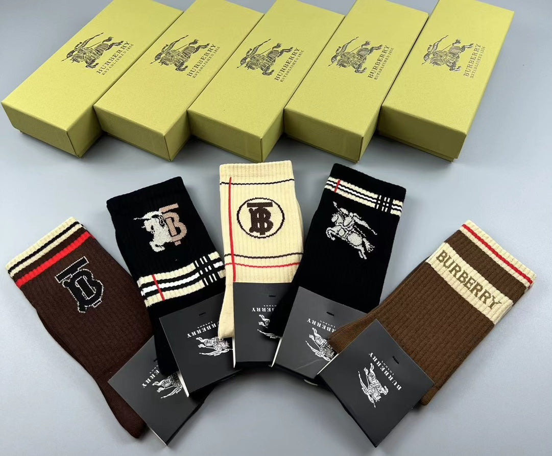 Burberry Earthy Black Cream Large B Cuffs Crew Socks, image 2