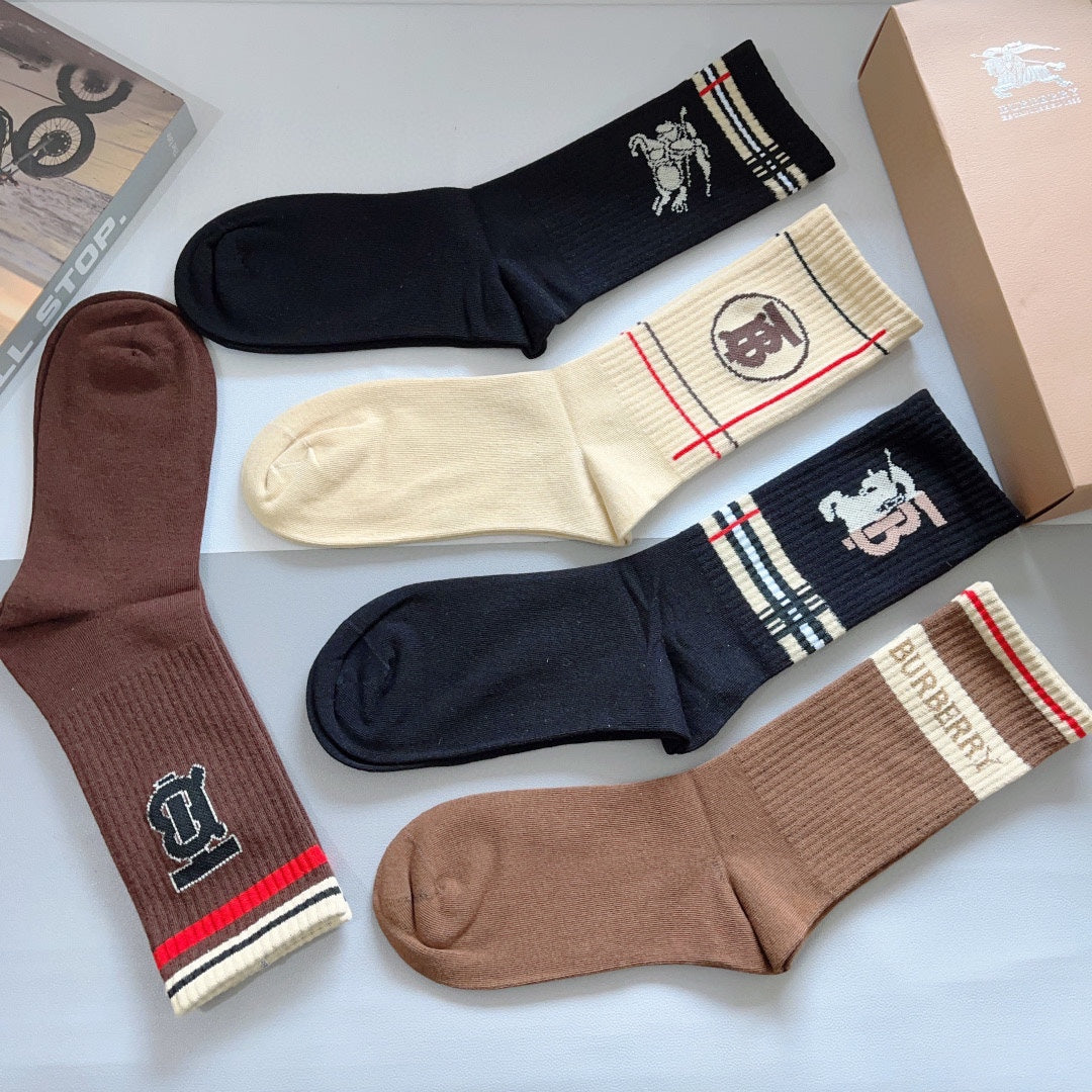 Burberry Earthy Contrast Cuff Round Monograms Crew Socks, image 7