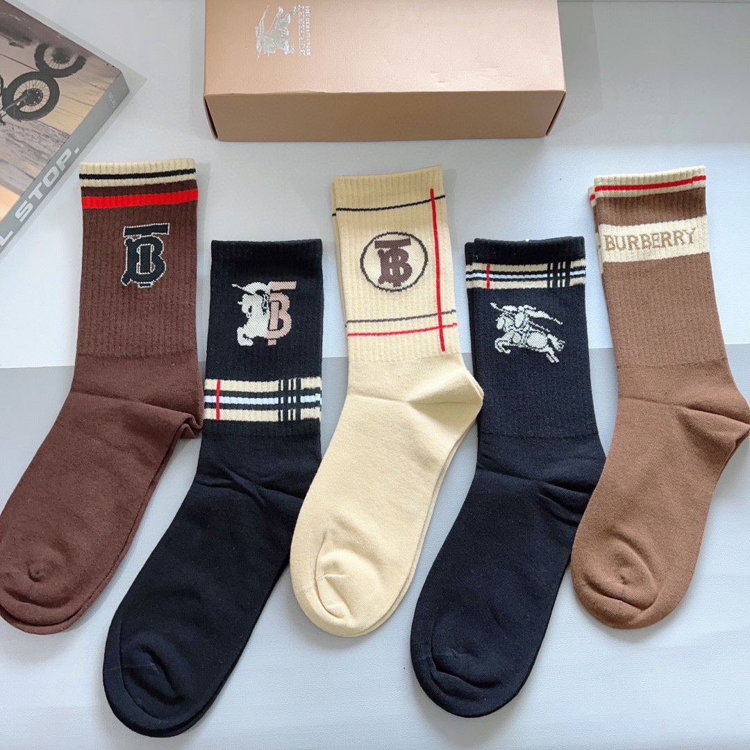 Burberry Earthy Contrast Cuff Round Monograms Crew Socks, image 8