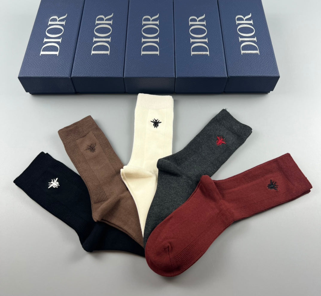 Dior Brown Black Cream Burgundy Rib Mix Crew Socks, image 8