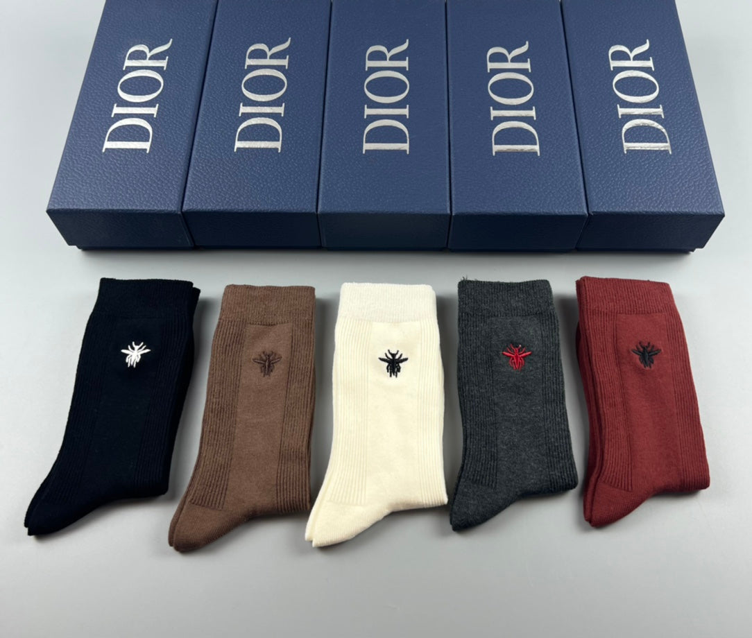 Dior Brown Black Cream Burgundy Rib Mix Crew Socks, image 7