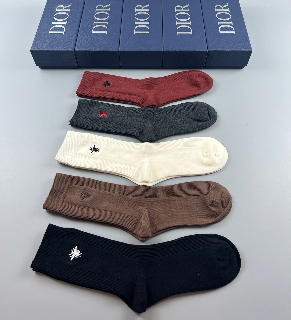 Dior Brown Black Cream Burgundy Rib Mix Crew Socks, image 9