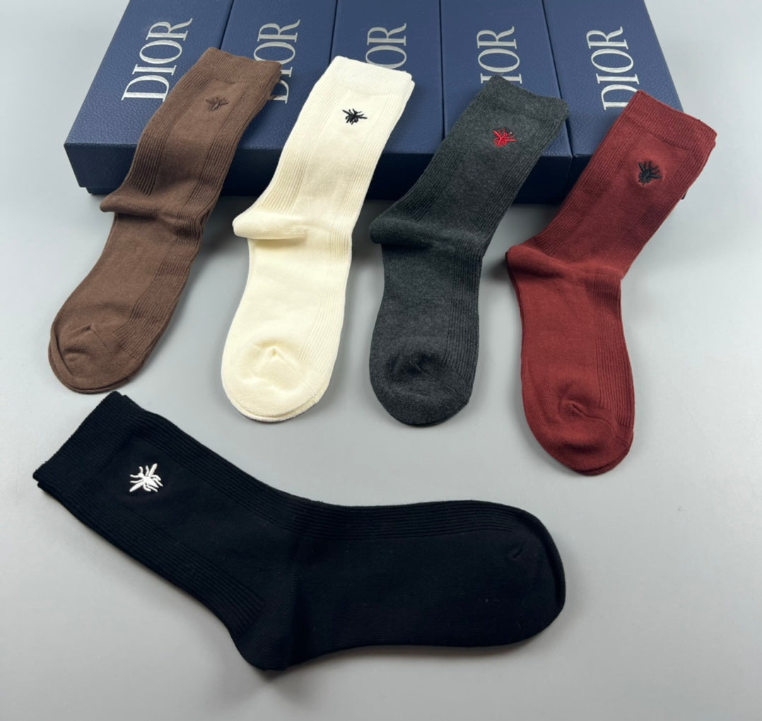 Dior Brown Black Cream Burgundy Rib Mix Crew Socks, image 5