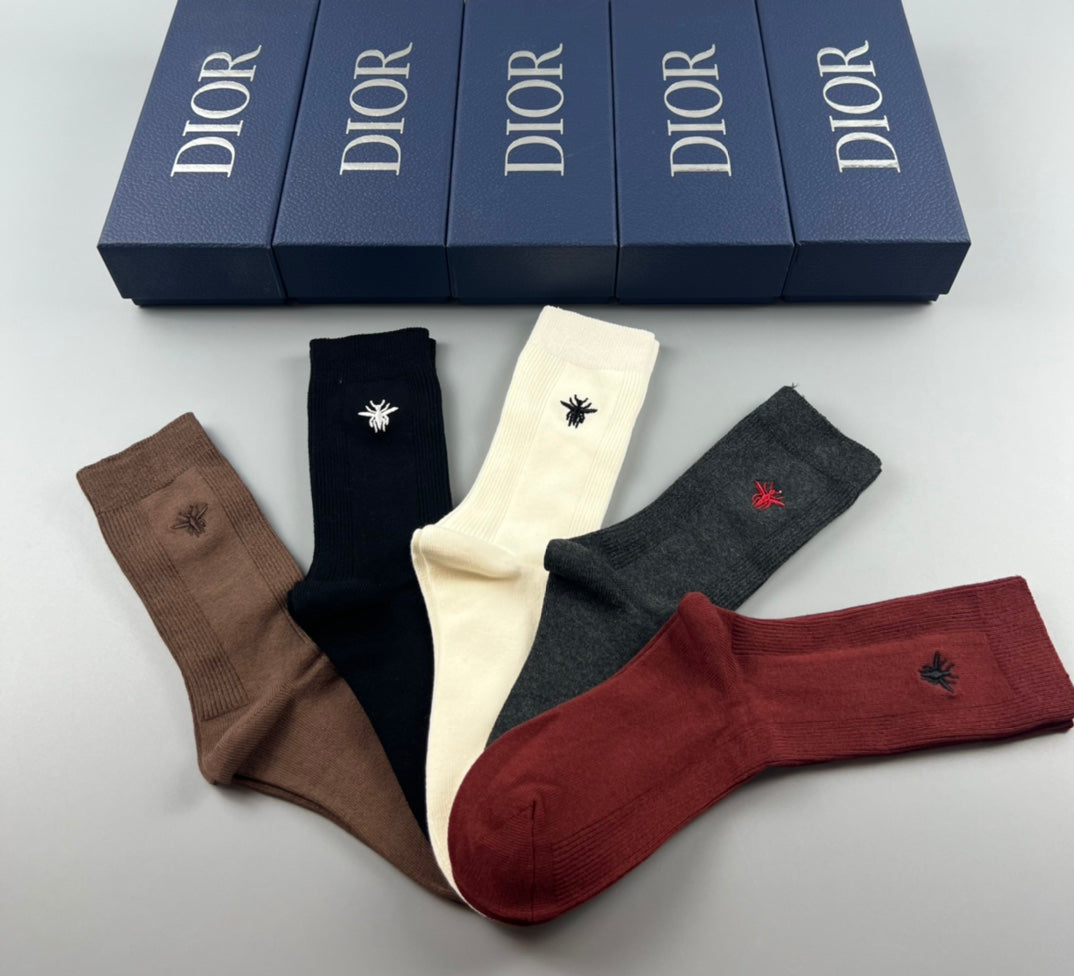 Dior Brown Black Cream Burgundy Rib Mix Crew Socks, image 4