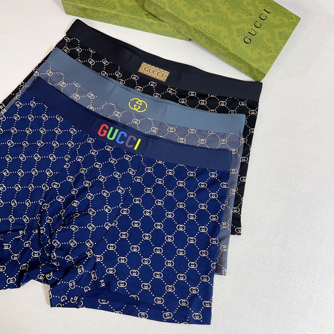 Gucci Navy Checkerboard Waist Letters Boxer Briefs, image 6