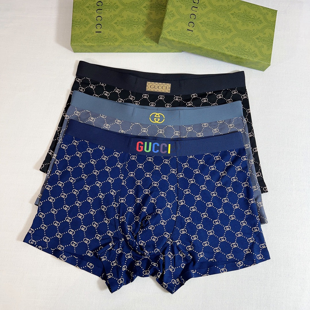 Gucci Navy Checkerboard Waist Letters Boxer Briefs, image 1