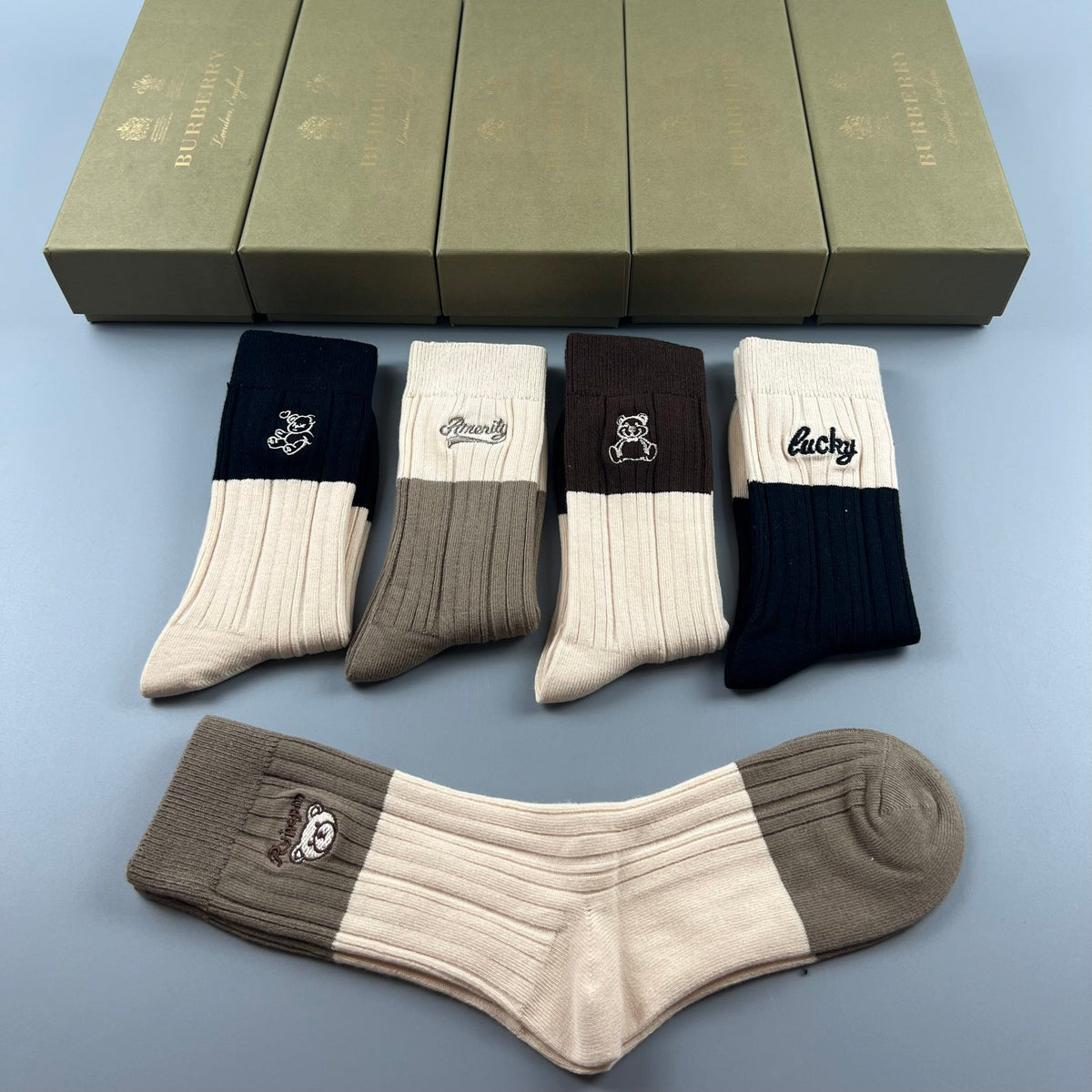 Burberry Earthy Ribbed Small Horse Cuffs Crew Socks, image 5