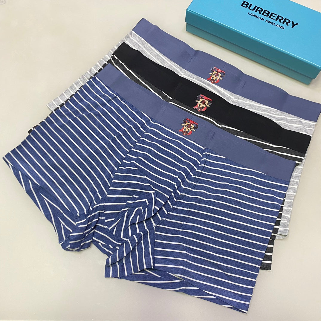 Burberry Blue Grey Fine Horizontal Stripes Boxer Briefs, image 1