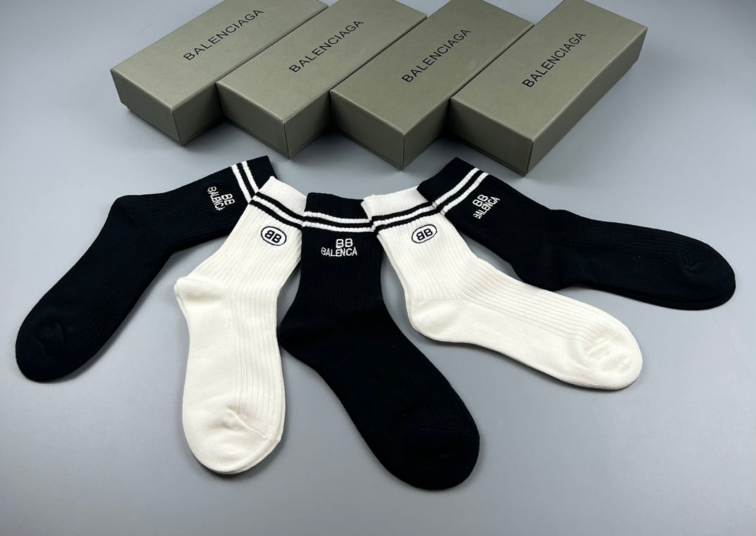 Balenciaga Black White Grey Fine Stripe Cuffs Crew Socks, image 2