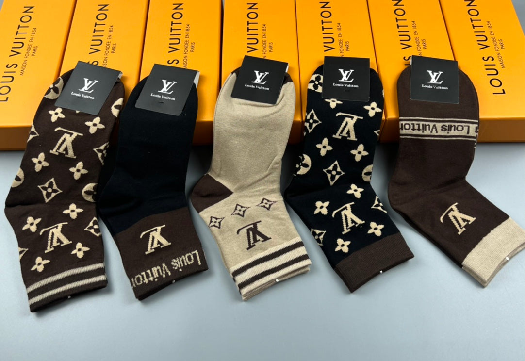 Louis Vuitton Brown Black Cream Allover Monogram Crew Socks, image 3