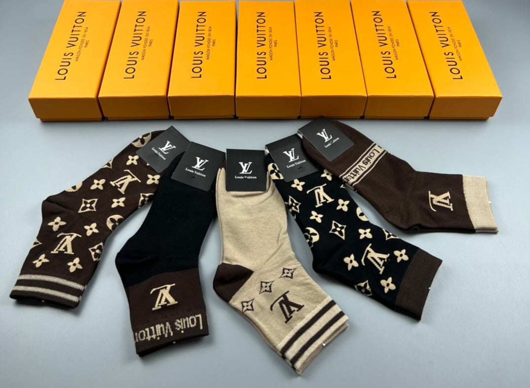 Louis Vuitton Brown Black Cream Allover Monogram Crew Socks, image 2