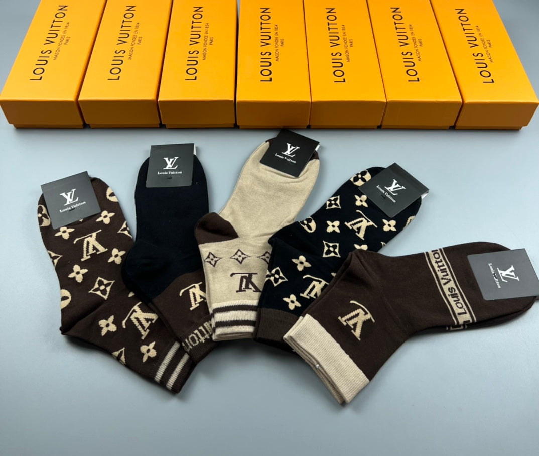Louis Vuitton Brown Black Cream Allover Monogram Crew Socks, image 4