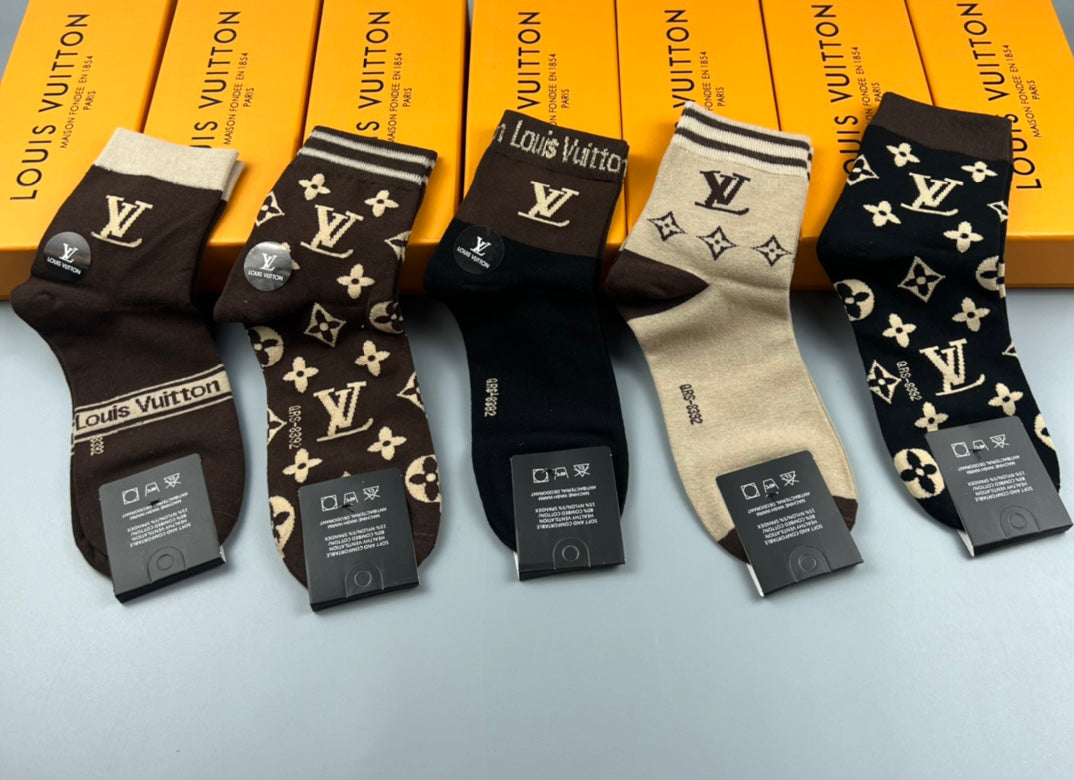 Louis Vuitton Brown Black Cream Allover Monogram Crew Socks, image 8