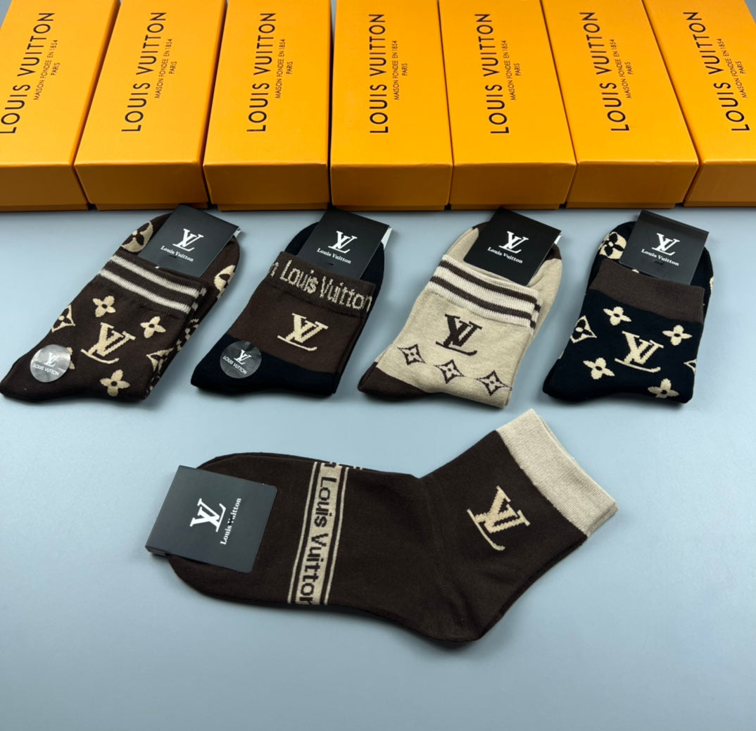 Louis Vuitton Brown Black Cream Allover Monogram Crew Socks, image 6