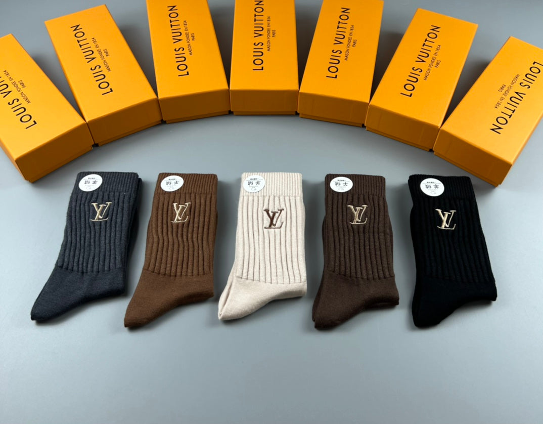 Louis Vuitton Earthy Brown Cream Small Cuff Monograms Crew Socks, image 1