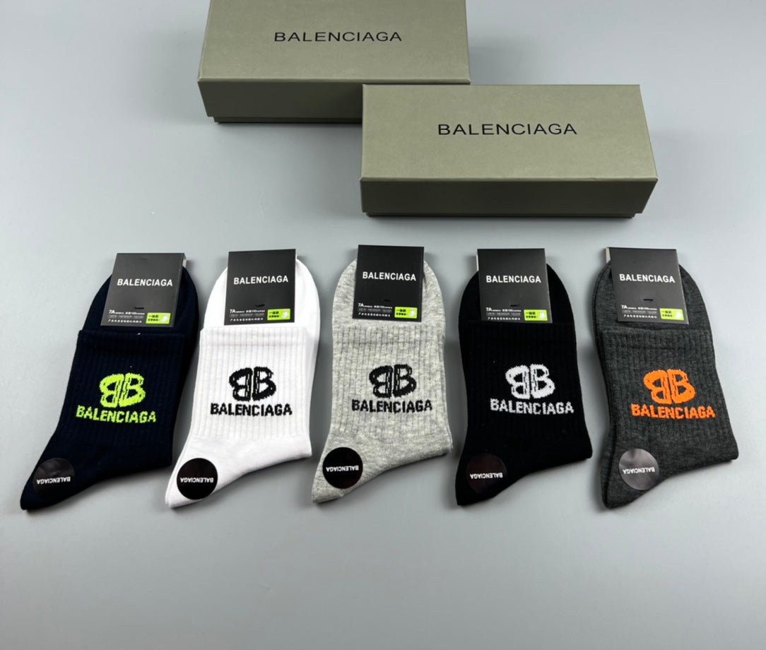 Balenciaga Black White Grey Neon Letter Marks Ankle Socks, image 6