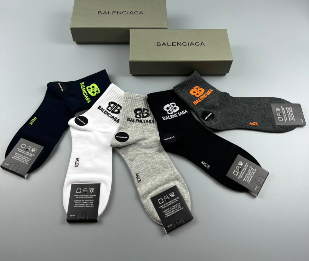 Balenciaga Black White Grey Neon Letter Marks Ankle Socks, image 5
