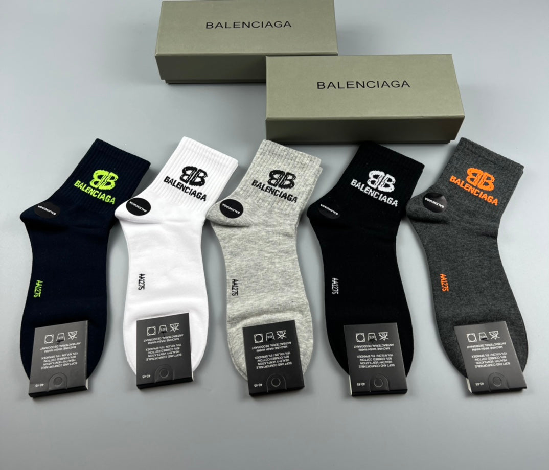 Balenciaga Black White Grey Neon Letter Marks Ankle Socks, image 4