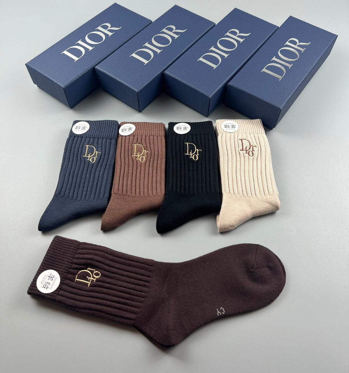 Dior Brown Black Cream Small Cuff Motifs Crew Socks, image 2