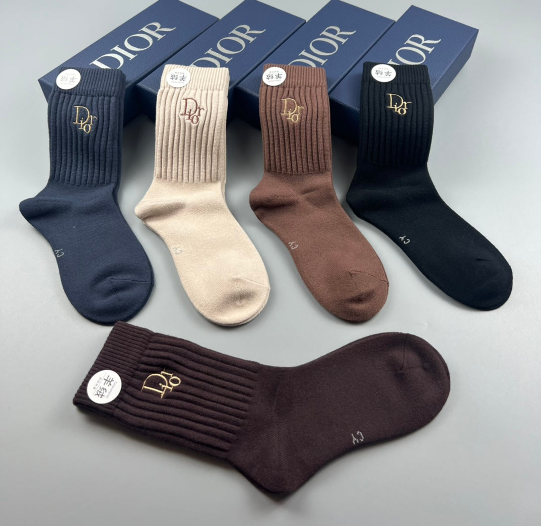 Dior Brown Black Cream Small Cuff Motifs Crew Socks, image 6