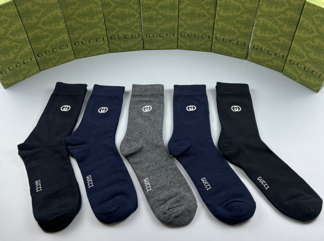Gucci Navy Grey Plain Rib Mix Crew Socks, image 1
