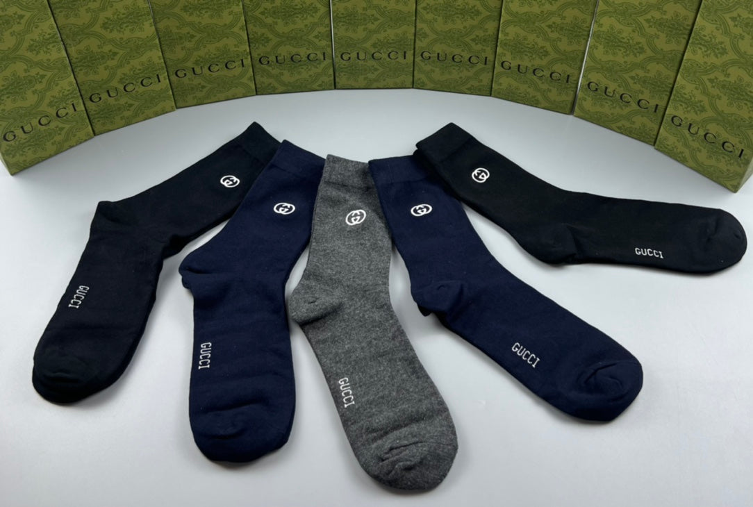 Gucci Navy Grey Plain Rib Mix Crew Socks, image 2
