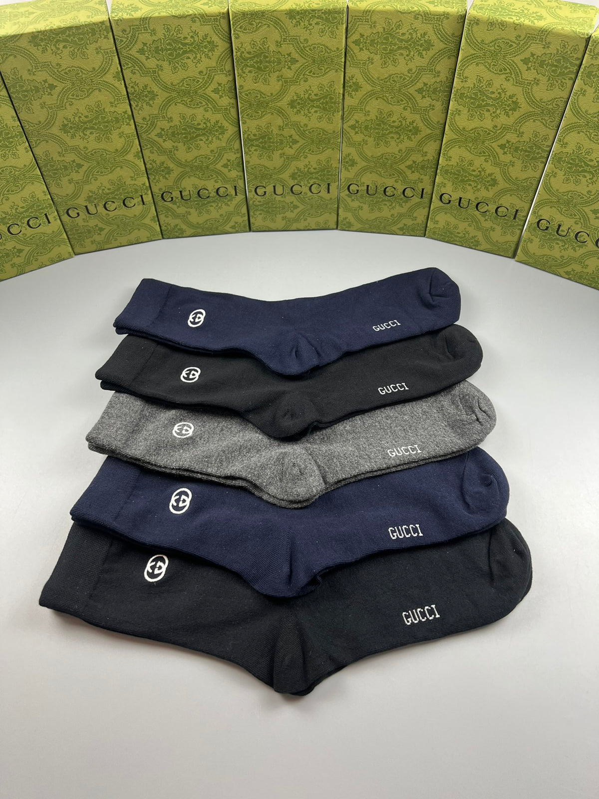 Gucci Navy Grey Plain Rib Mix Crew Socks, image 8