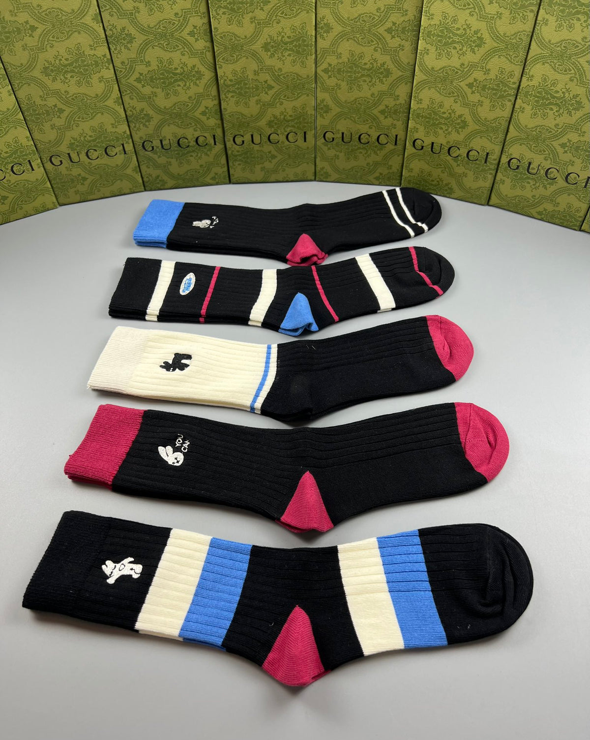 Gucci Dark Multicolour Bold Stripes Crew Socks, image 5