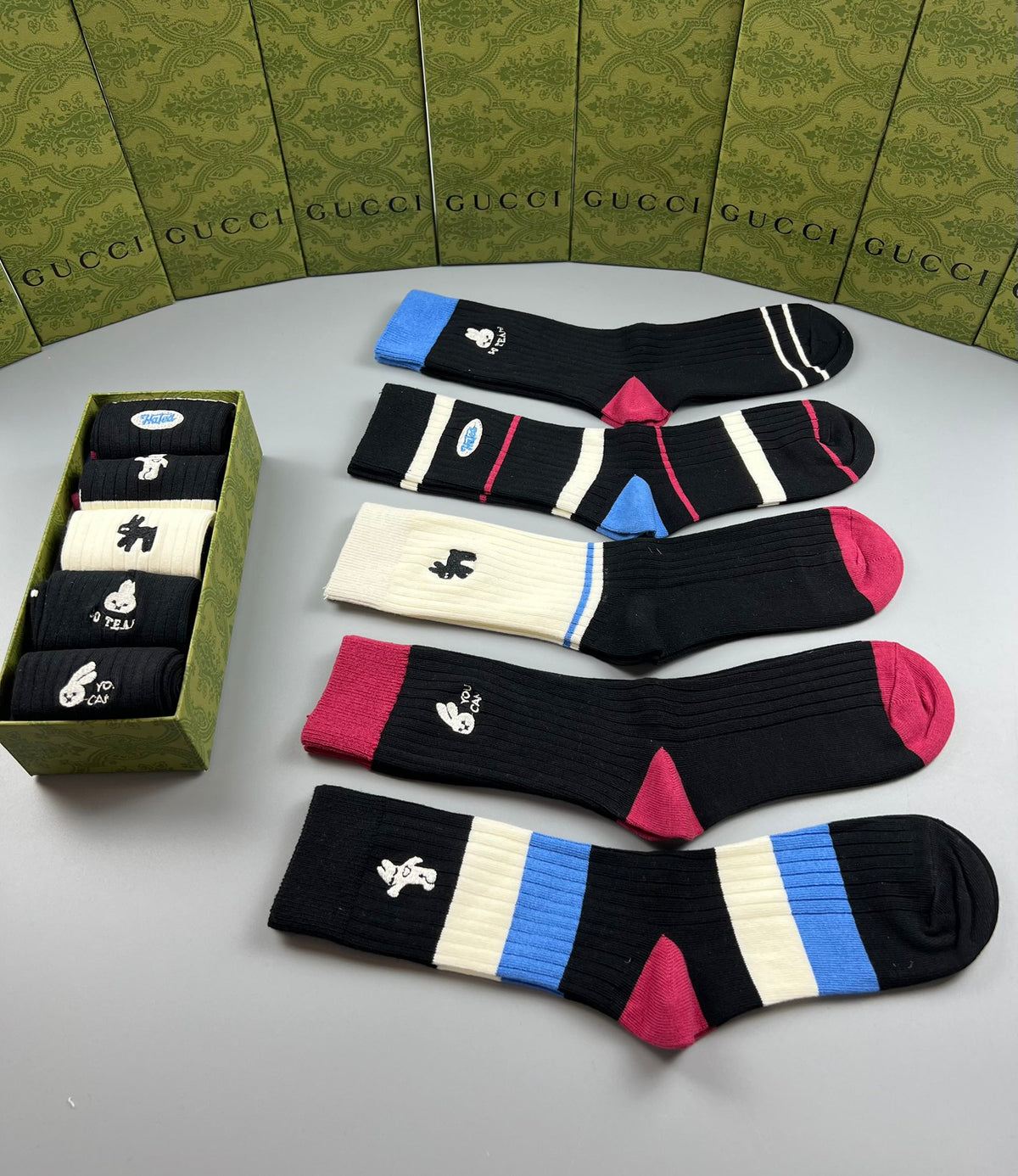 Gucci Dark Multicolour Bold Stripes Crew Socks, image 4