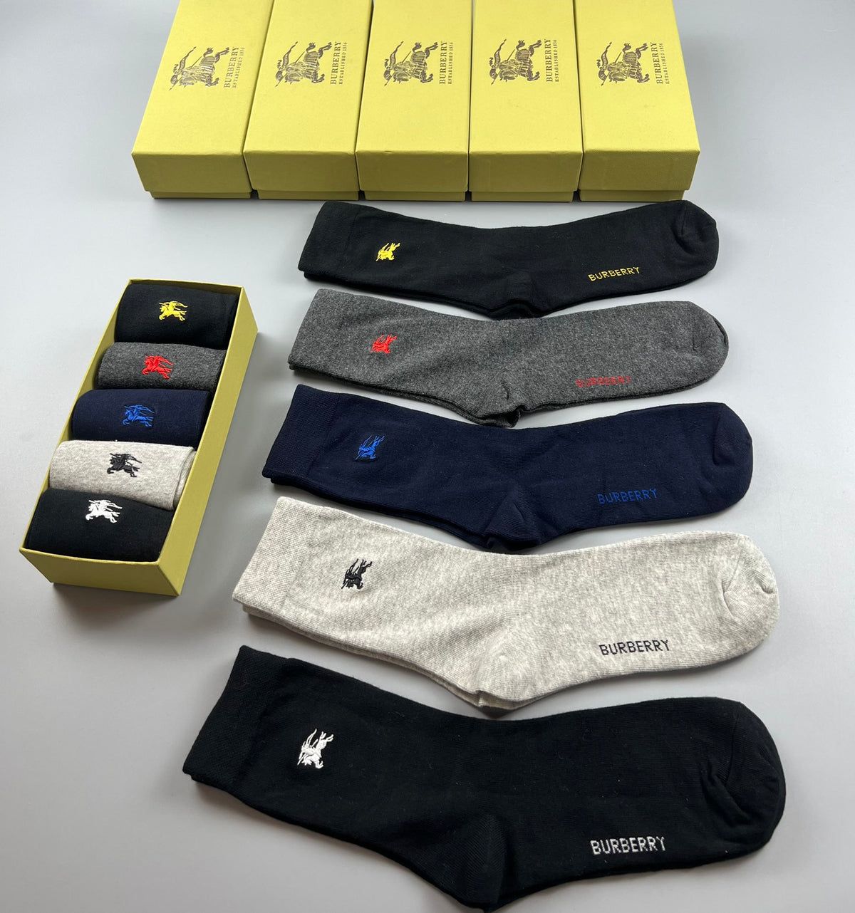 Burberry Black Grey Navy White Rib Mix Ankle Socks, image 8