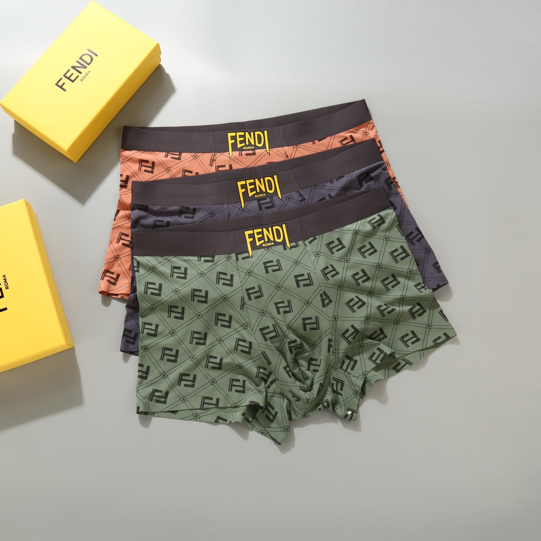 Fendi Green Grey Pink Dense Letter Pattern Boxer Briefs, image 1