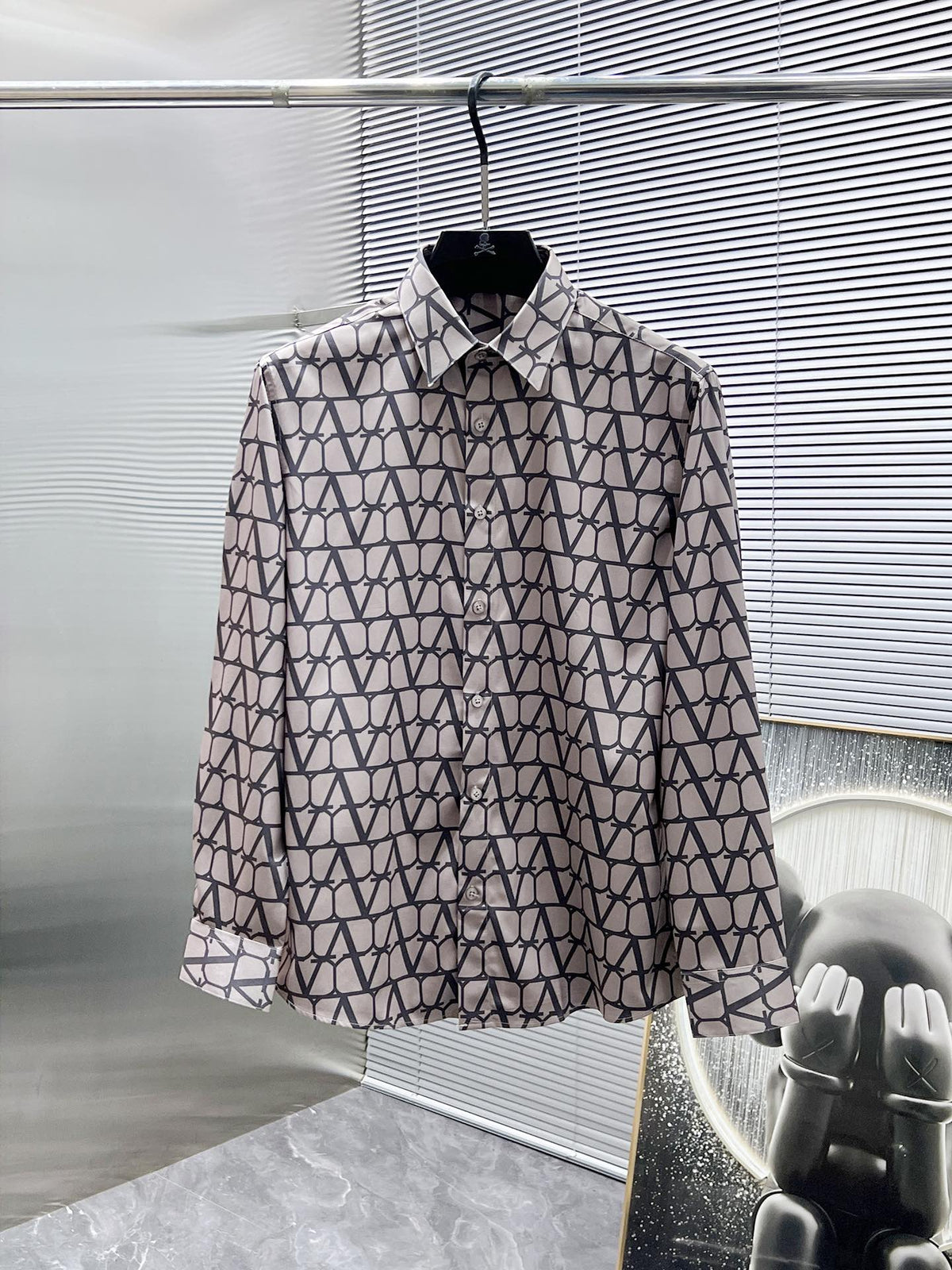 Valentino Long-Sleeve Shirt with Repeating V Pattern, product gallery image 1