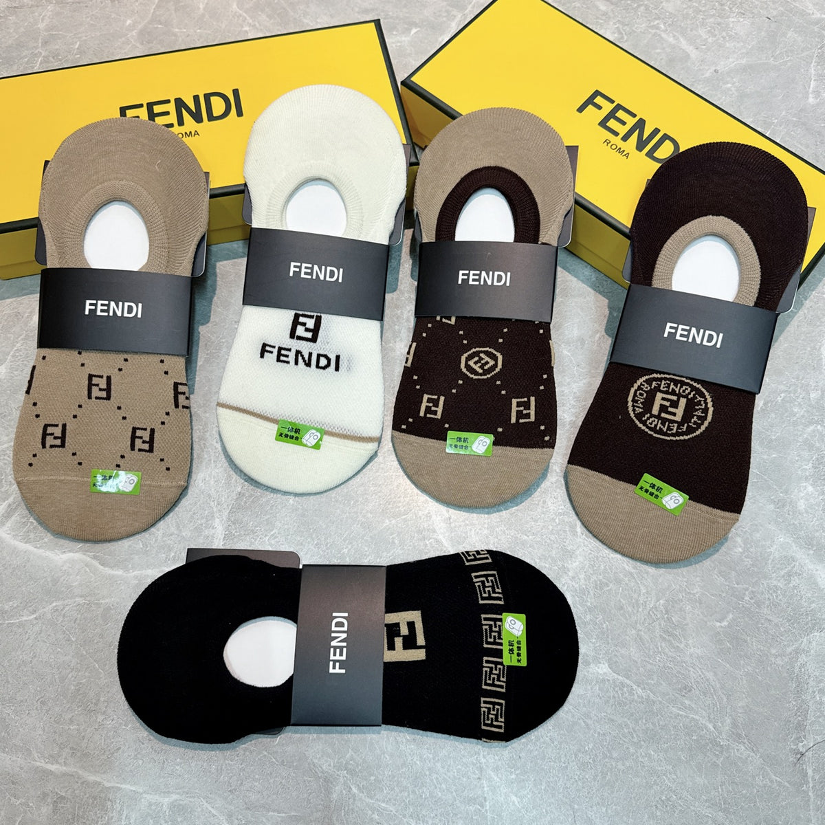 Fendi Neutral Black White Bold Wordmarks No-Show Socks, image 4