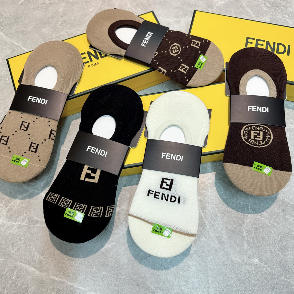 Fendi Neutral Black White Bold Wordmarks No-Show Socks, image 3