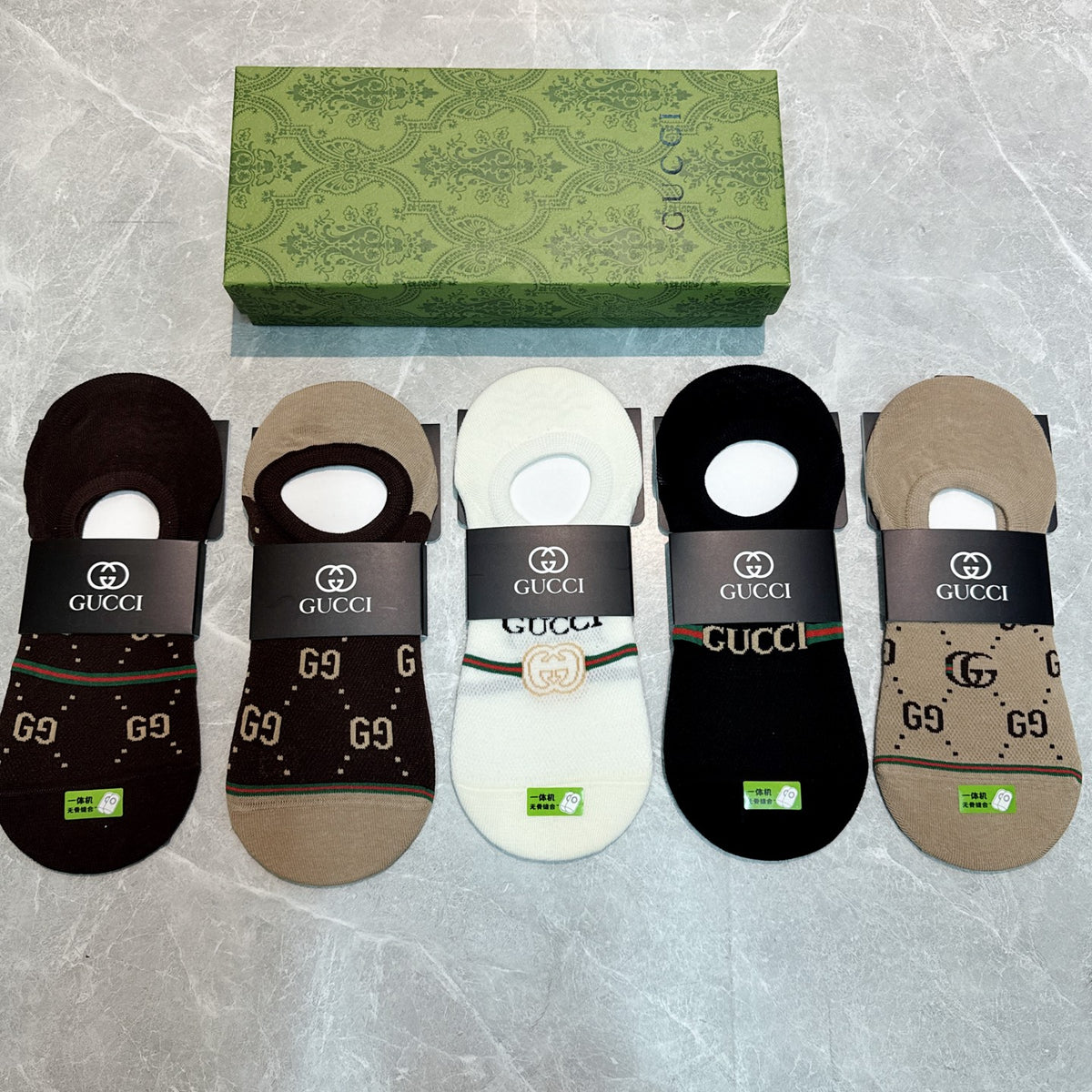 Gucci Black Brown Small Bright Accent No-Show Socks, image 1