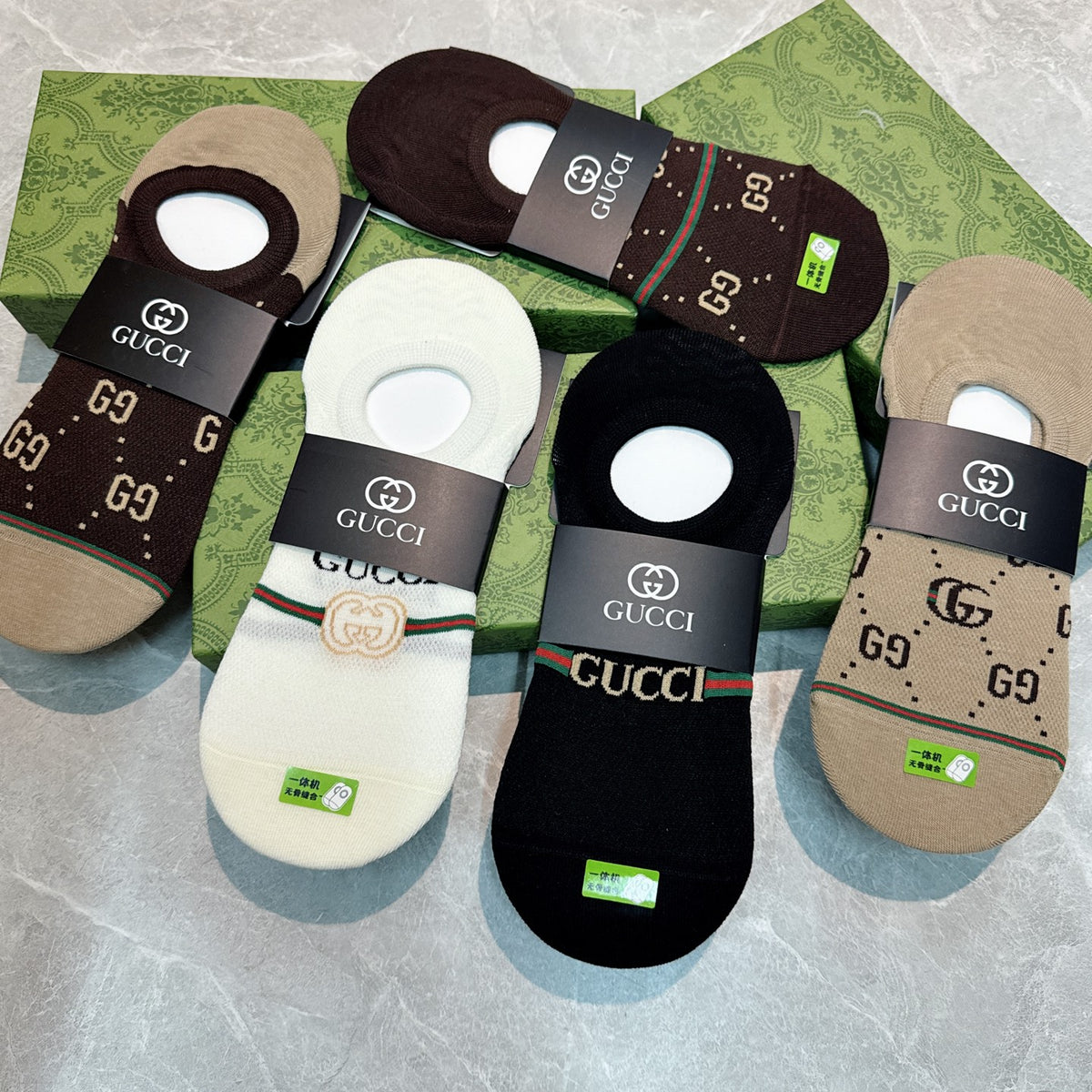 Gucci Black Brown Small Bright Accent No-Show Socks, image 3