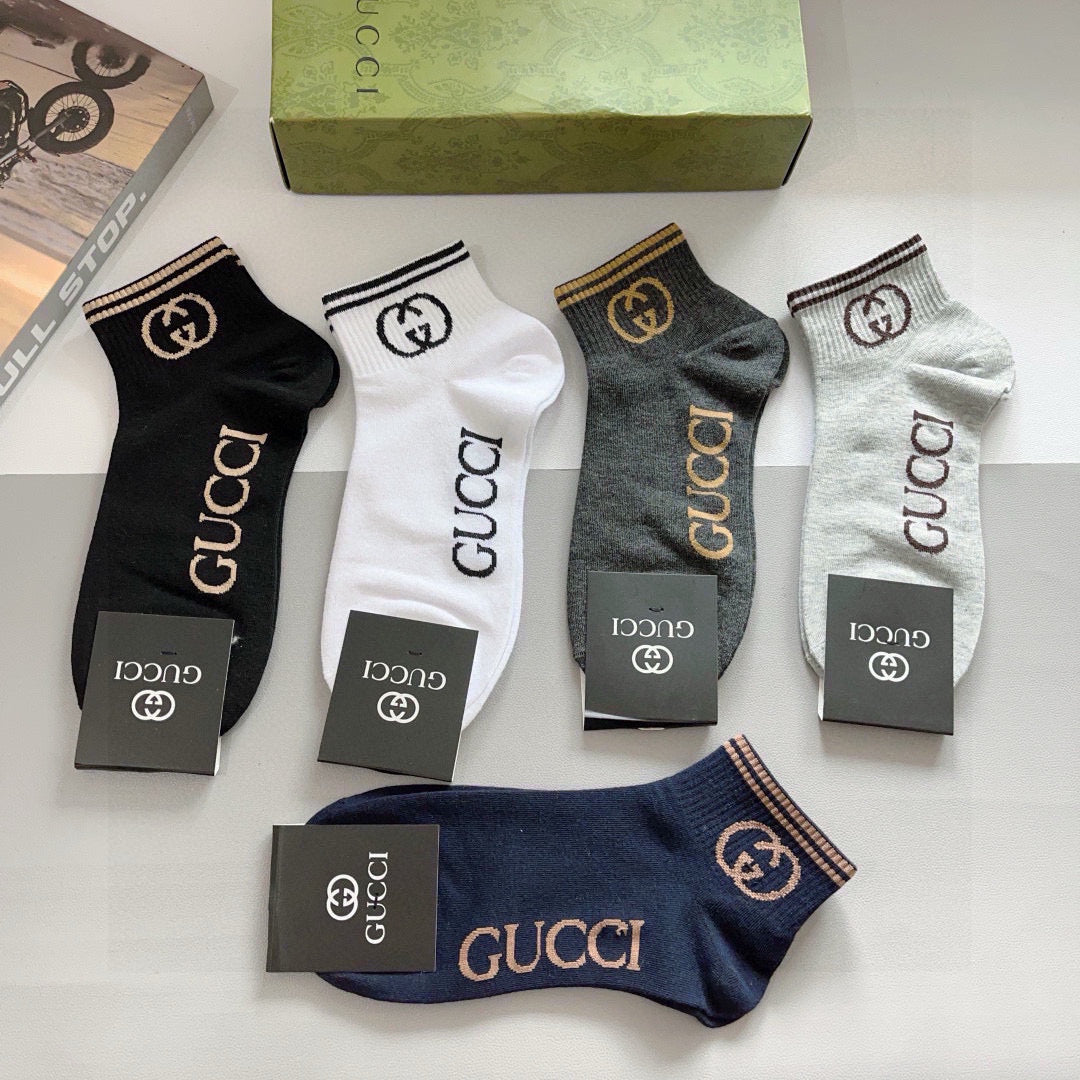 Gucci Neutral Bold Vertical Wordmarks Crew Socks, image 5