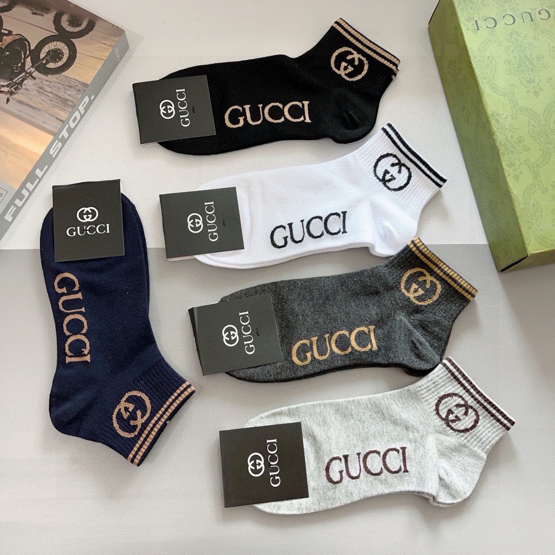 Gucci Neutral Bold Vertical Wordmarks Crew Socks, image 8