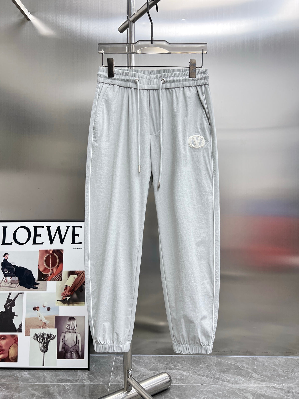 Valentino Full-Length Drawstring Trousers, Light Grey, product gallery image 1