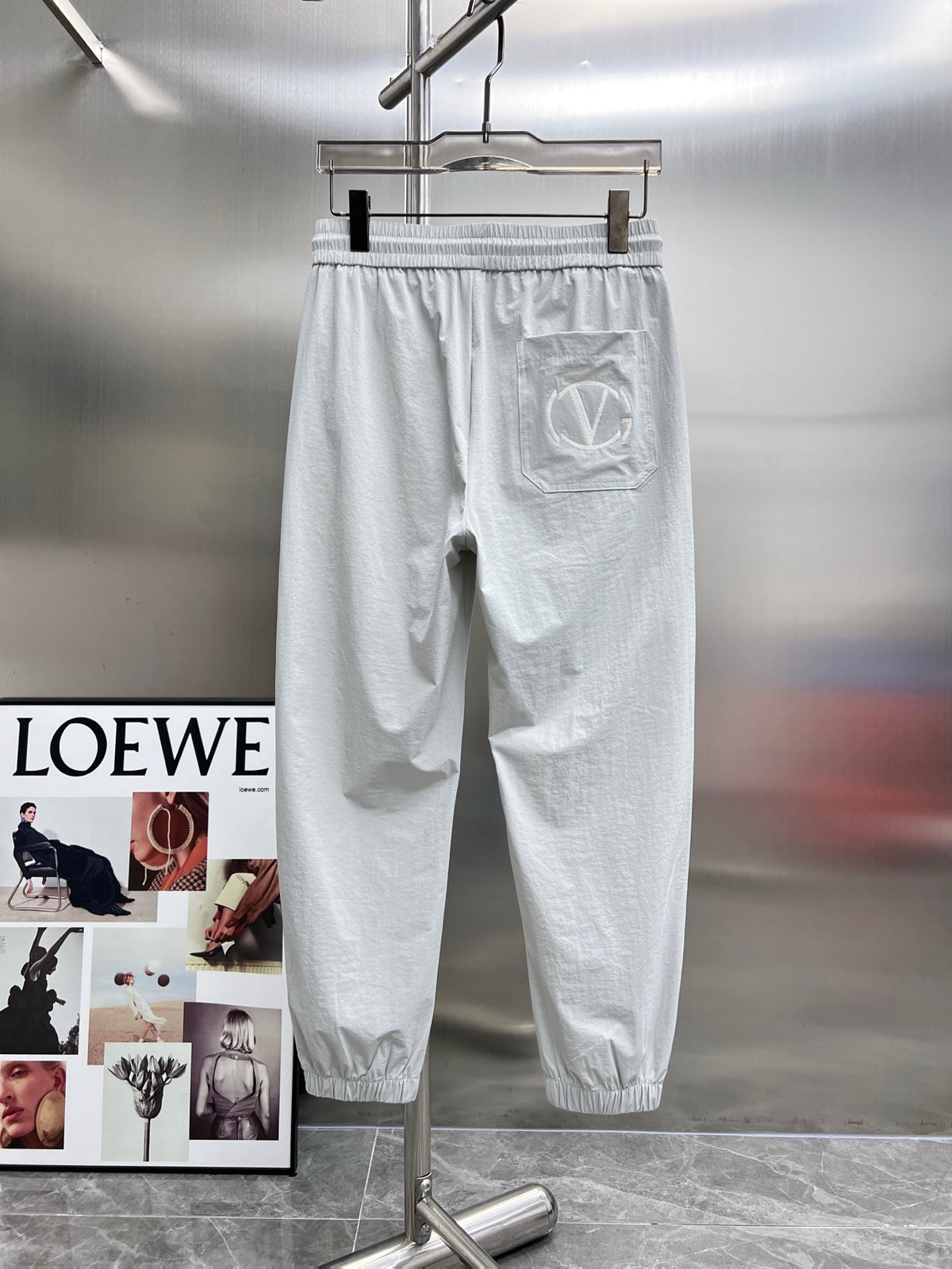 Valentino Full-Length Drawstring Trousers, Light Grey, product gallery image 2
