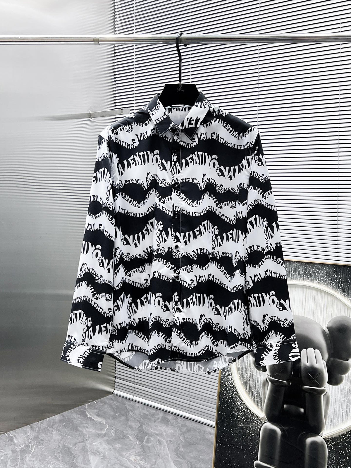 Valentino Long-Sleeve Shirt with Monochrome Wave Print, product gallery image 1
