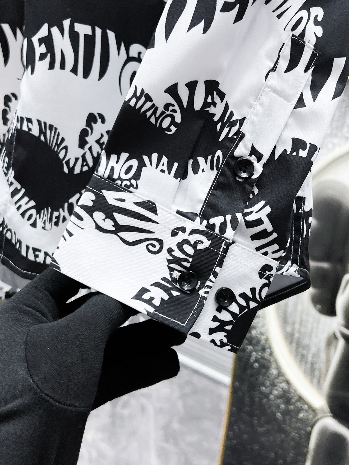 Valentino Long-Sleeve Shirt with Monochrome Wave Print, product gallery image 8