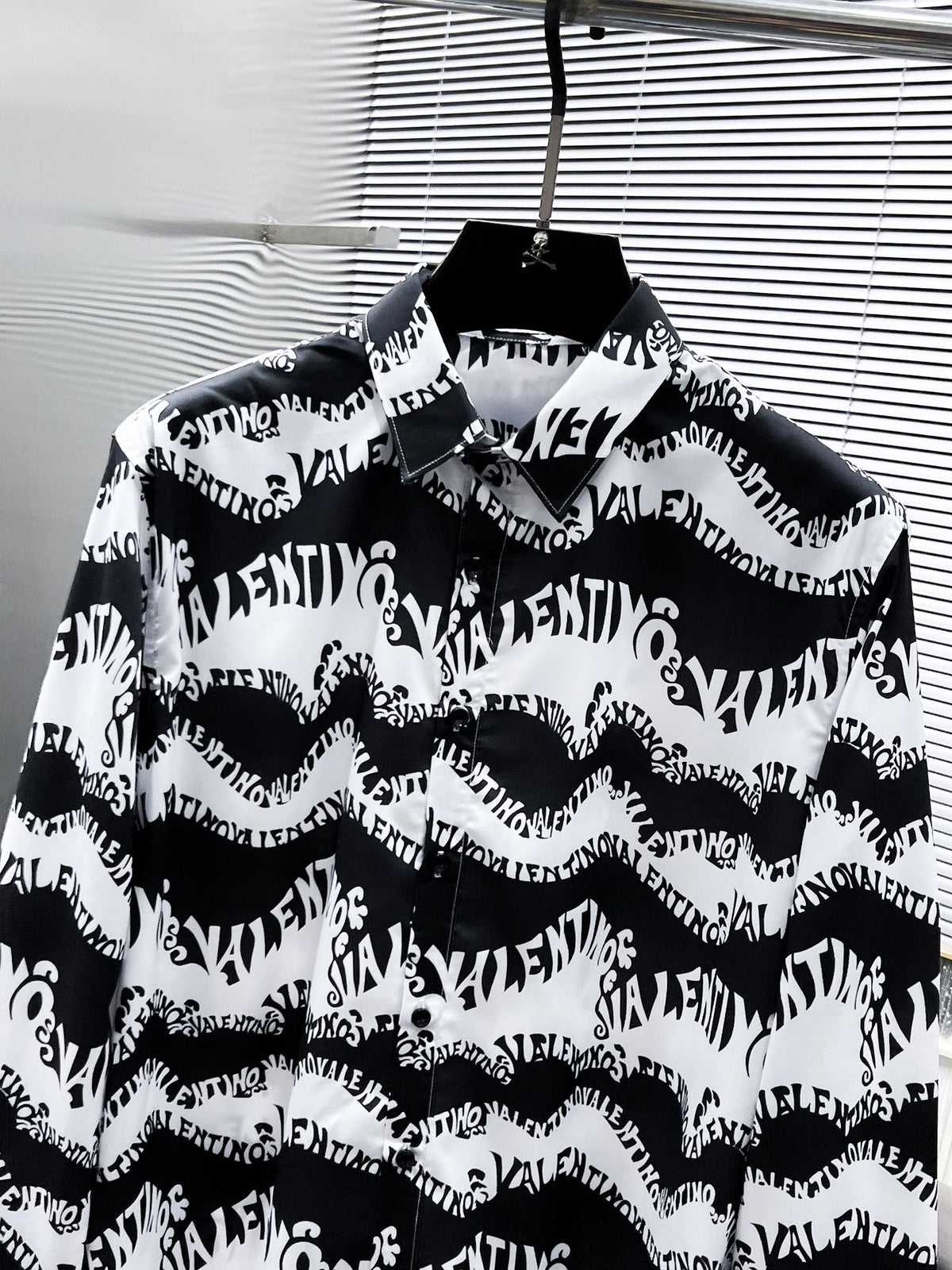 Valentino Long-Sleeve Shirt with Monochrome Wave Print, product gallery image 3