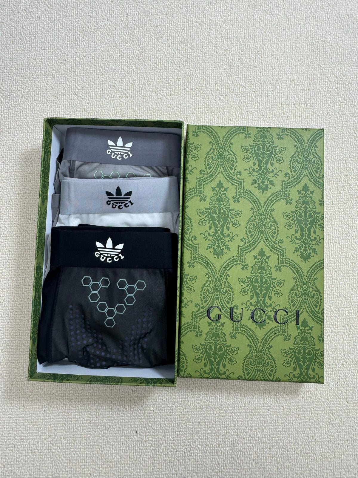 Gucci Boxed Grey Navy Black Round Motifs Boxer Briefs, image 1