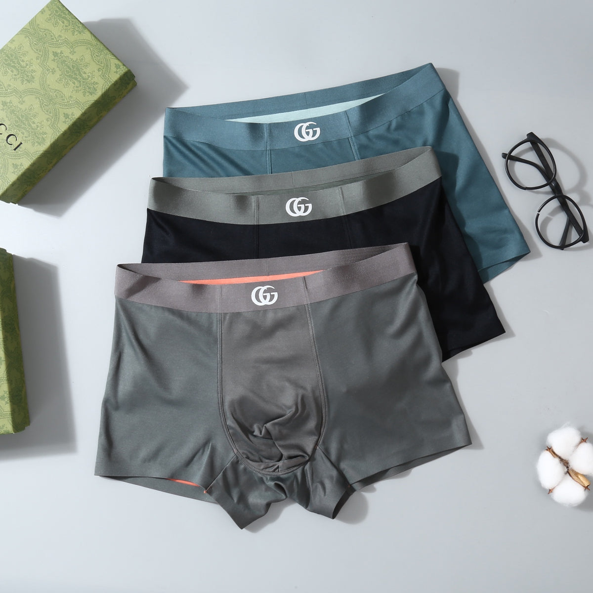 Gucci Teal Grey Dark Waist Stack Boxer Briefs, image 2
