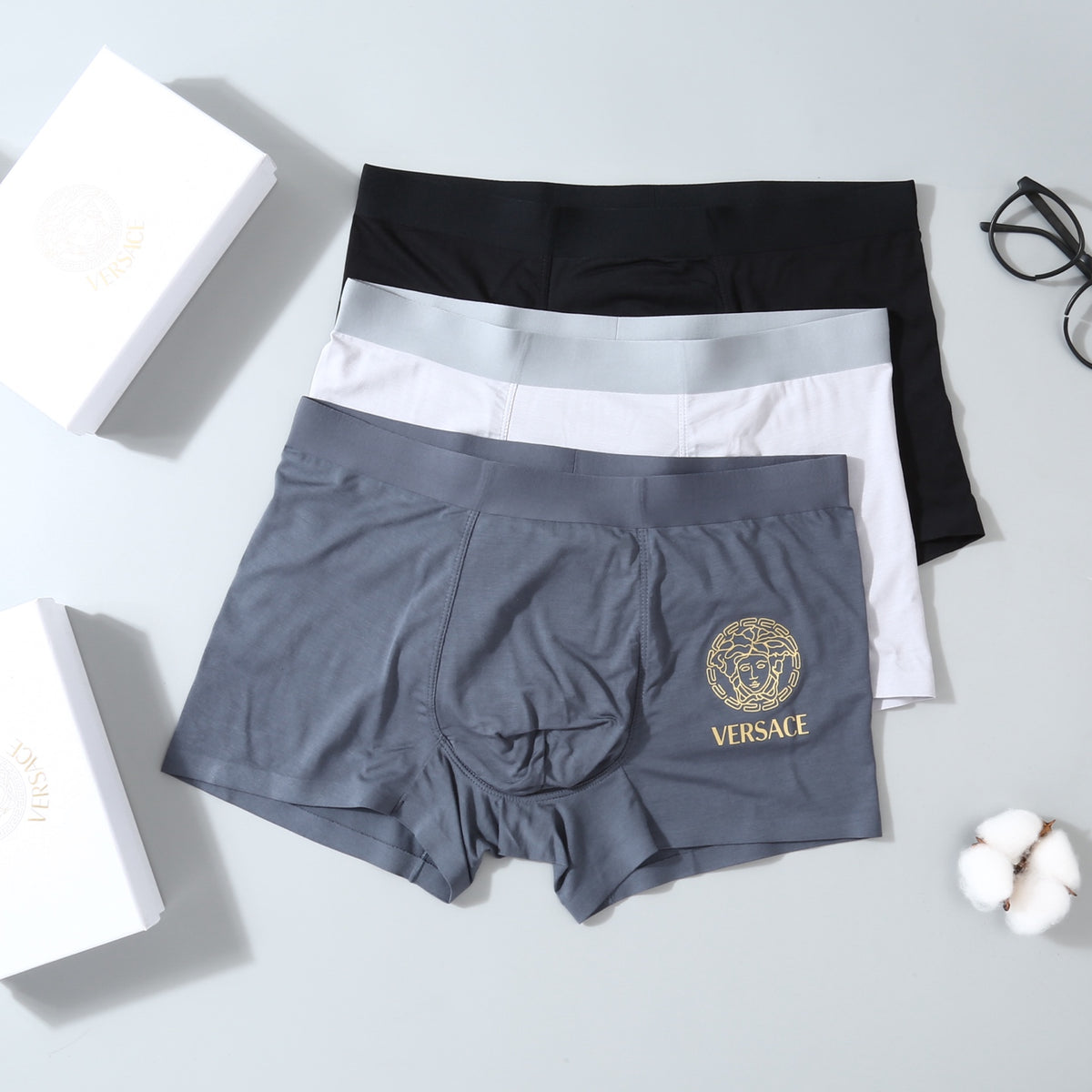 Versace White Grey Black Broad Waist Boxer Briefs, image 2