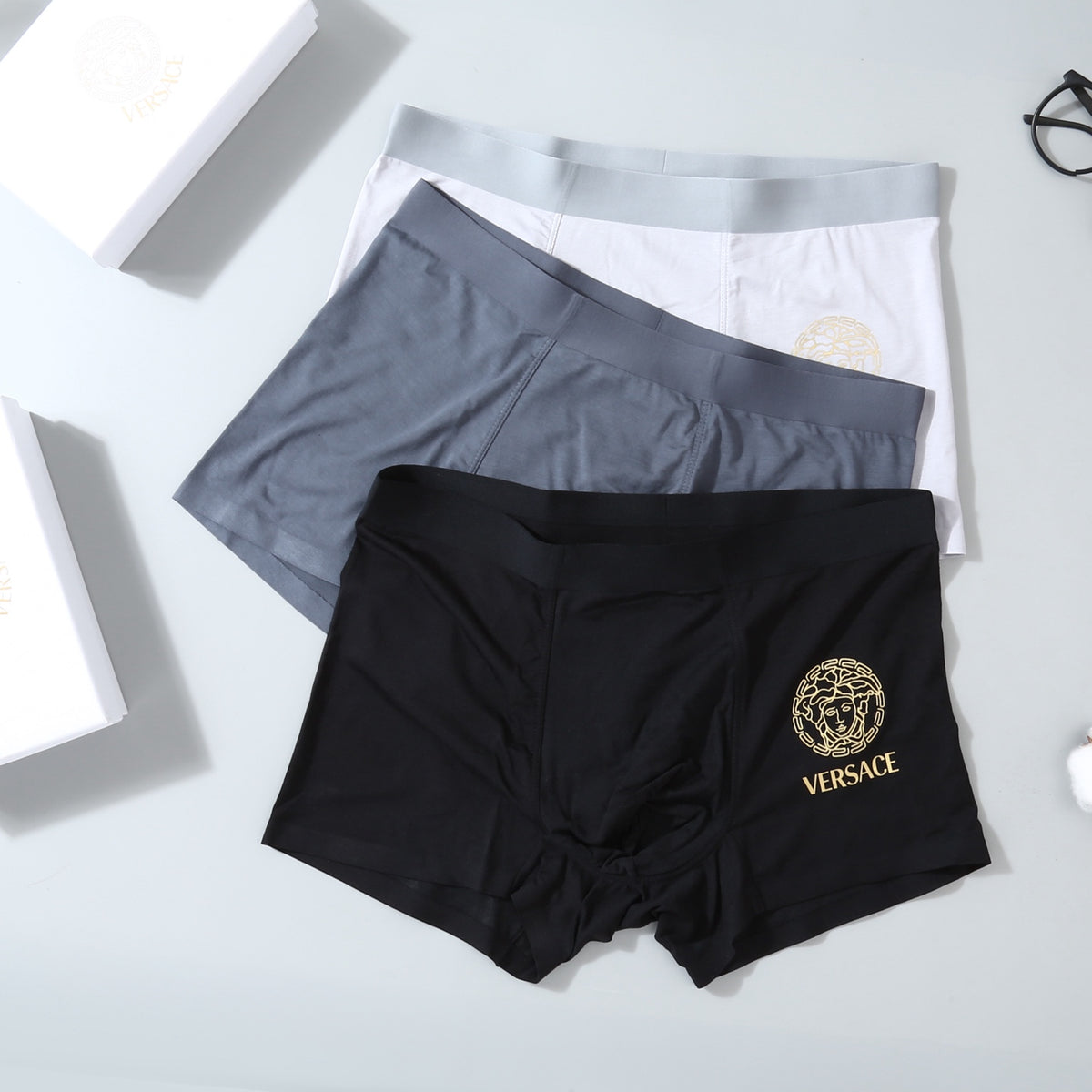 Versace White Grey Black Broad Waist Boxer Briefs, image 3