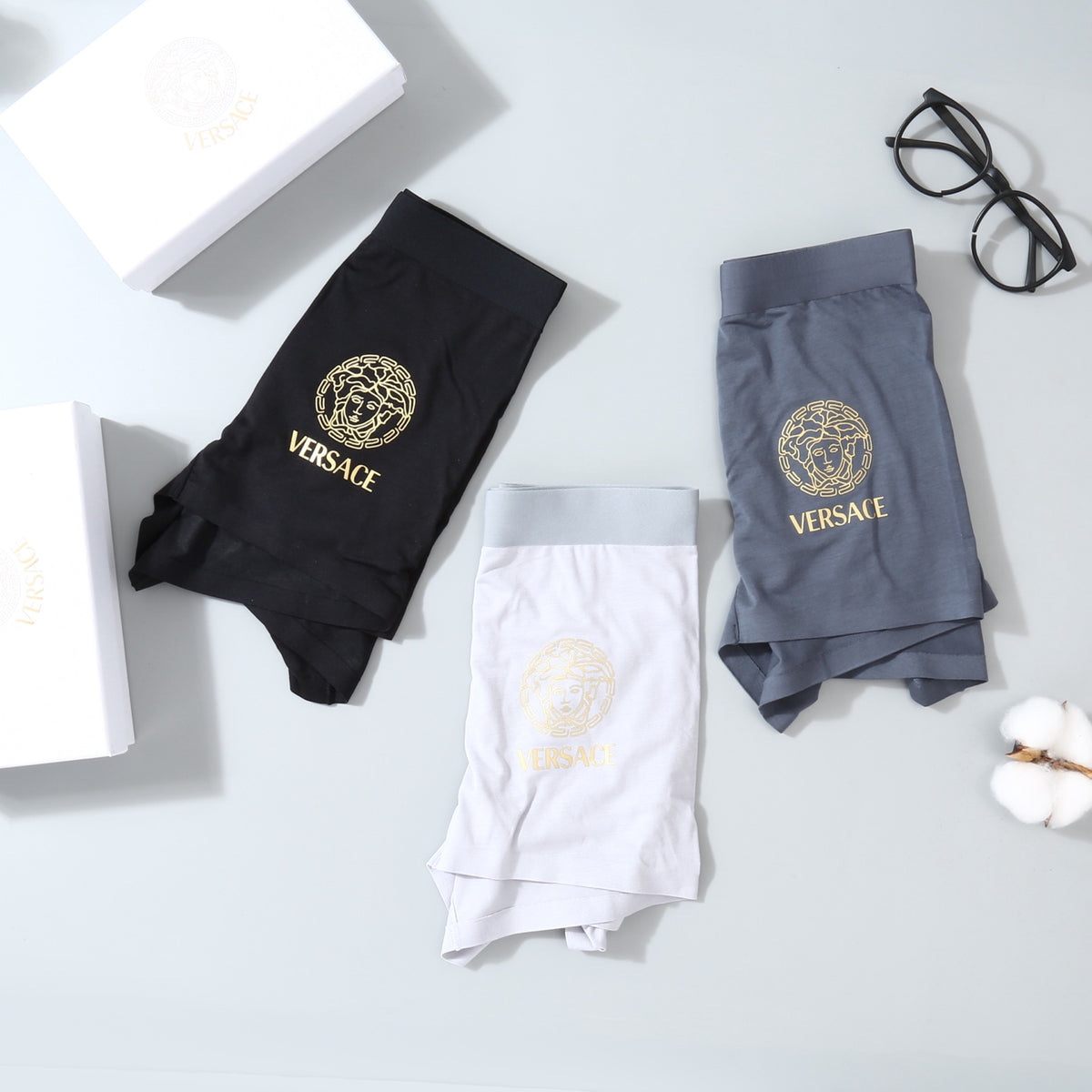 Versace White Grey Black Broad Waist Boxer Briefs, image 6